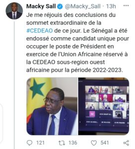 Présidence de l’UA : Macky Sall pour 2022-2023 après Félix Tchisekedi